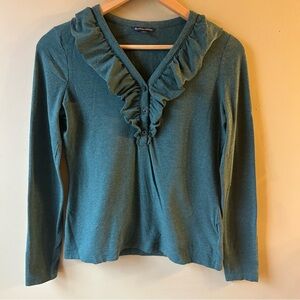 Brooks Brothers Women’s Small Dark Green Long Sleeve Top Ruffled Collar Shirt